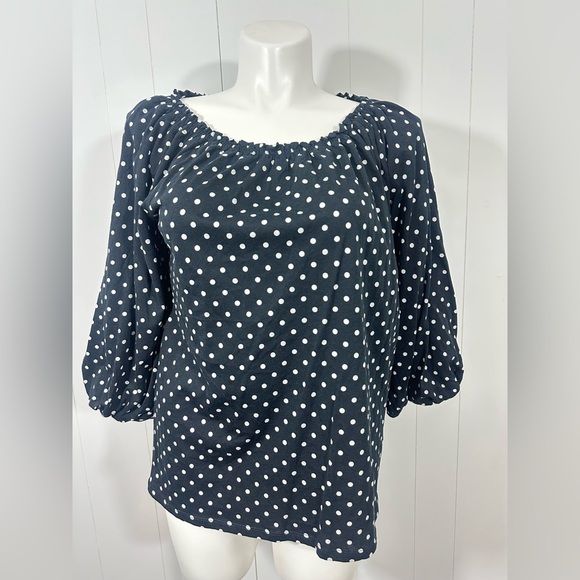 NWT Lauren Ralph Lauren XL Top Black White Polka Dots Blouse 3/4 Sleeve - Picture 1 of 9